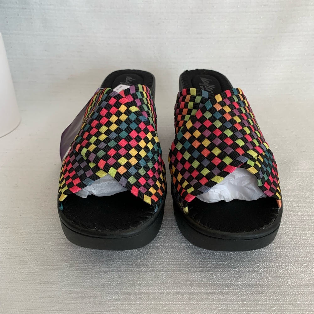 NWT Dexflex Rainbow Check Stretch Chunky Platform Wedge Sandals Woman’s 7 - Picture 4 of 11
